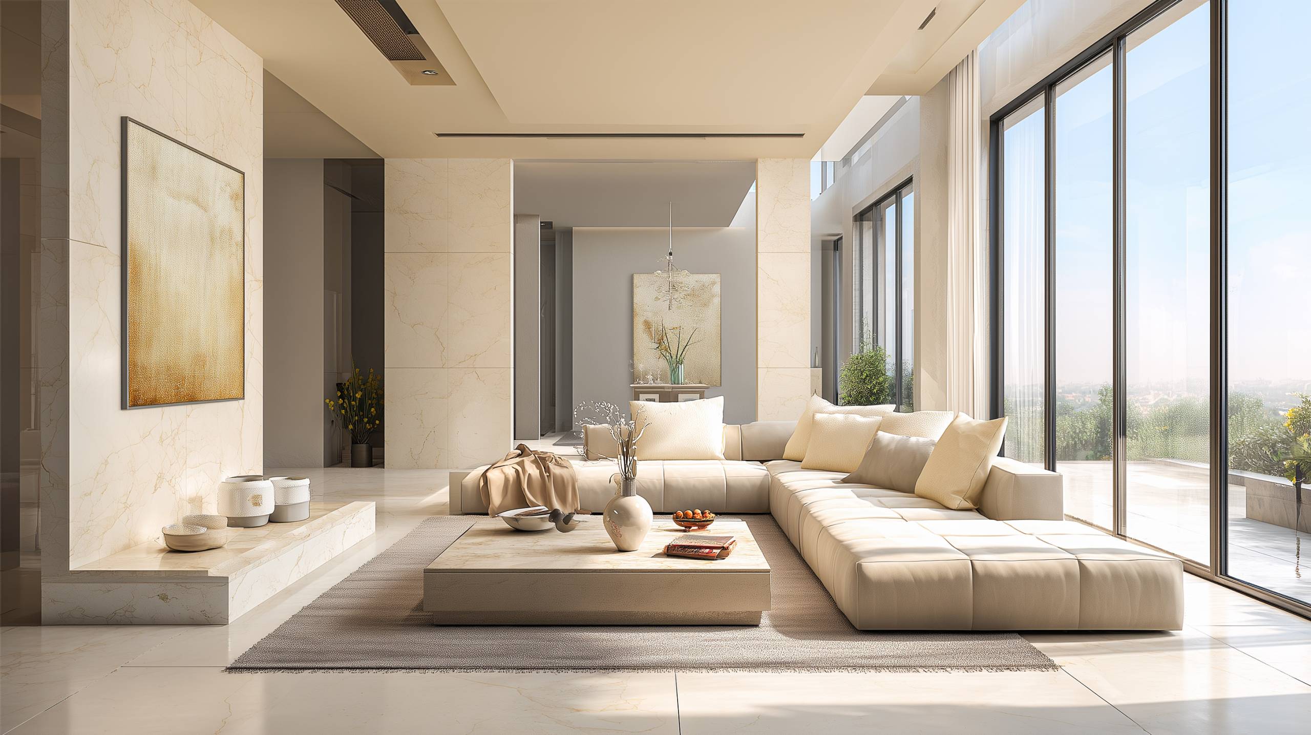 Modern Living Room with Textured Wooden Accents